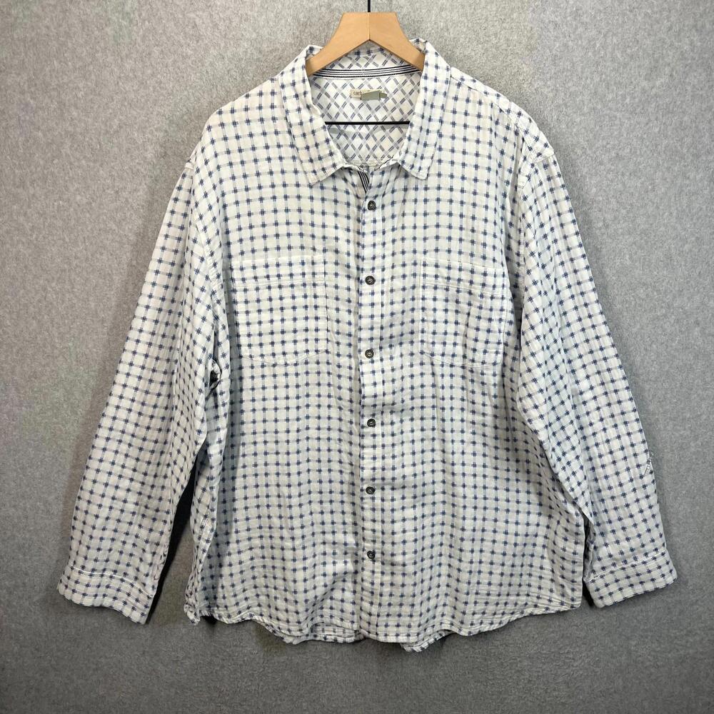 Carbon 2 Cobalt XXL White Blue Striped Diamond Short Sleeve Button Down Shirt EC